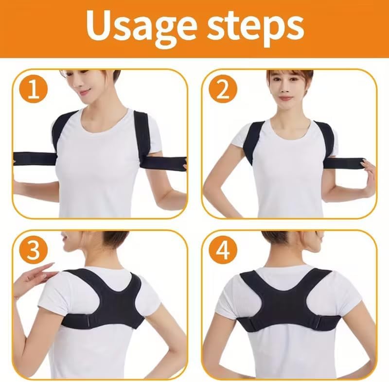 Adjustable Posture Corrector for Women & Men - Grade Back Brace with Lumbar Support, Breathable Non-Slip Design, Black