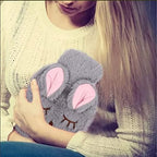 Cute Hot Water Bottle with Cover, Detachable Rabbit Rubber Hot or Cold Water Bottle with Cute Stuffed Animal Cover, Winter Warm Leakproof PVC Hot Water Bag (Grey)