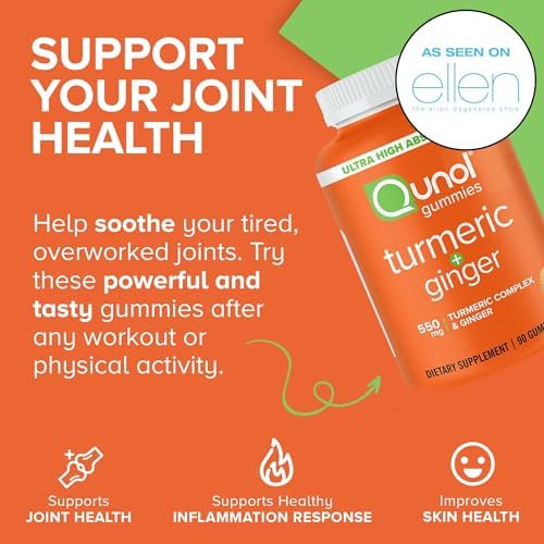 Qunol Turmeric and Ginger Gummies - Joint Support Supplement with Ultra High Absorption, 90 Count Vegan and Gluten Free Gummies