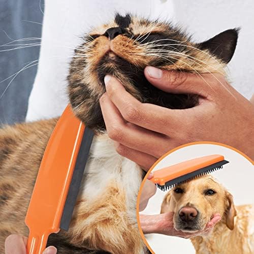 LandHope Carpet Rake for Pet Hair Remover Long Handle with Squeegee, Rubber Broom Carpet Brush Non Scratch Bristles Fur Remover Indoor Outdoor Push Broom for Cat Dog Hair Hardwood Tile Windows Clean