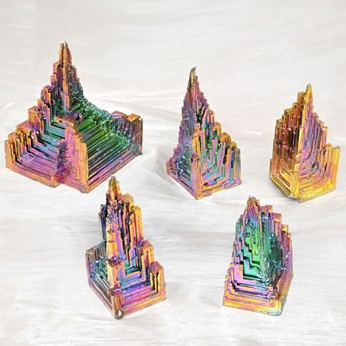 Natural Bismuth Ore Rainbow Bismuth Crystal Cluster Irregular Rock Healing Gemstone Mineral Specimen for Reiki Meditation Home Decoration Rock Collection Gifts,100~150g