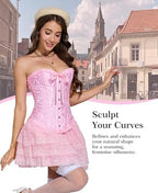 Bustier Corset Top for Women | Overbust Lace Up Waist Cincher Shapewear Lingerie