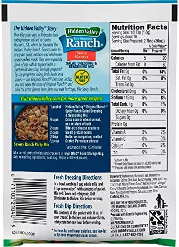 Hidden Valley Spicy Ranch Salad Dressing & Seasoning Mix (Pack of 4) 1 oz Packets