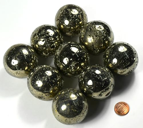 HQRP 46mm Golden Iron Pyrite Sphere Polished Natural Sparkling Gemstone Cubes Druzy Crystal Mineral Geode Cluster Ball - Peru + Stand (1PC)