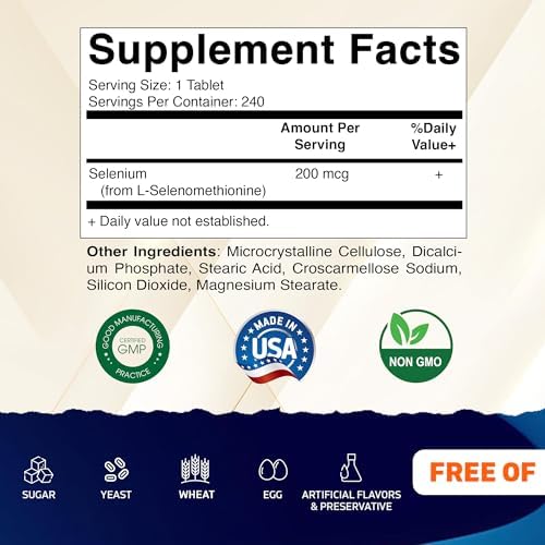 Vitamatic Yeast Free Selenium 200mcg as Selenomethionine Supplement Essential Trace Mineral with Superior Absorption 240 Tablets