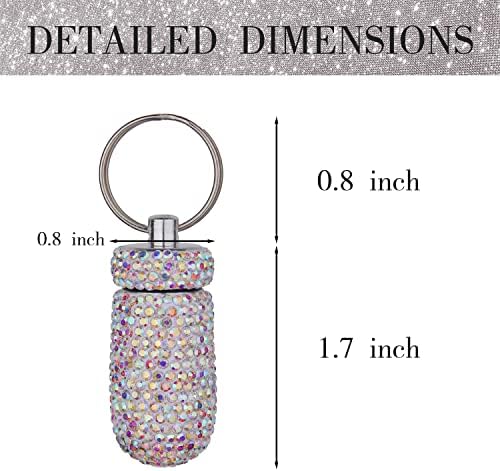 GOUWEIBA 2 Pieces Bling Pill Container Portable Pill Bottle Case Waterproof Travel Medicine Box Crystal Diamond Mini Pill Holder Storage with Keychain for Outdoor Camping Traveling (Pink, Silver)