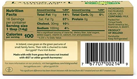 Kerrygold Pure Irish Butter, 2 Sticks, Salted, RBST Free, Gras-Fed, 8 Ounces (Pack of 20)
