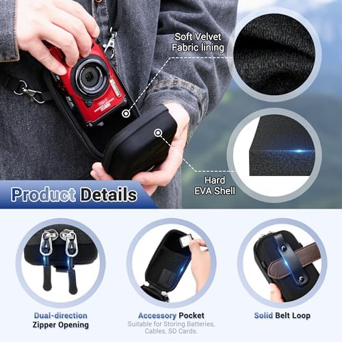 JJC Hard Camera Case Bag for Olympus Tough TG-7 TG-6 TG-5 Ricoh GR IV GR III GR IIIx HDF Sony ZV-1 II RX100VII RX100VI Canon Powershot V1 V10 G7X, Compact Travel Case with Belt Loop, Shoulder Strap