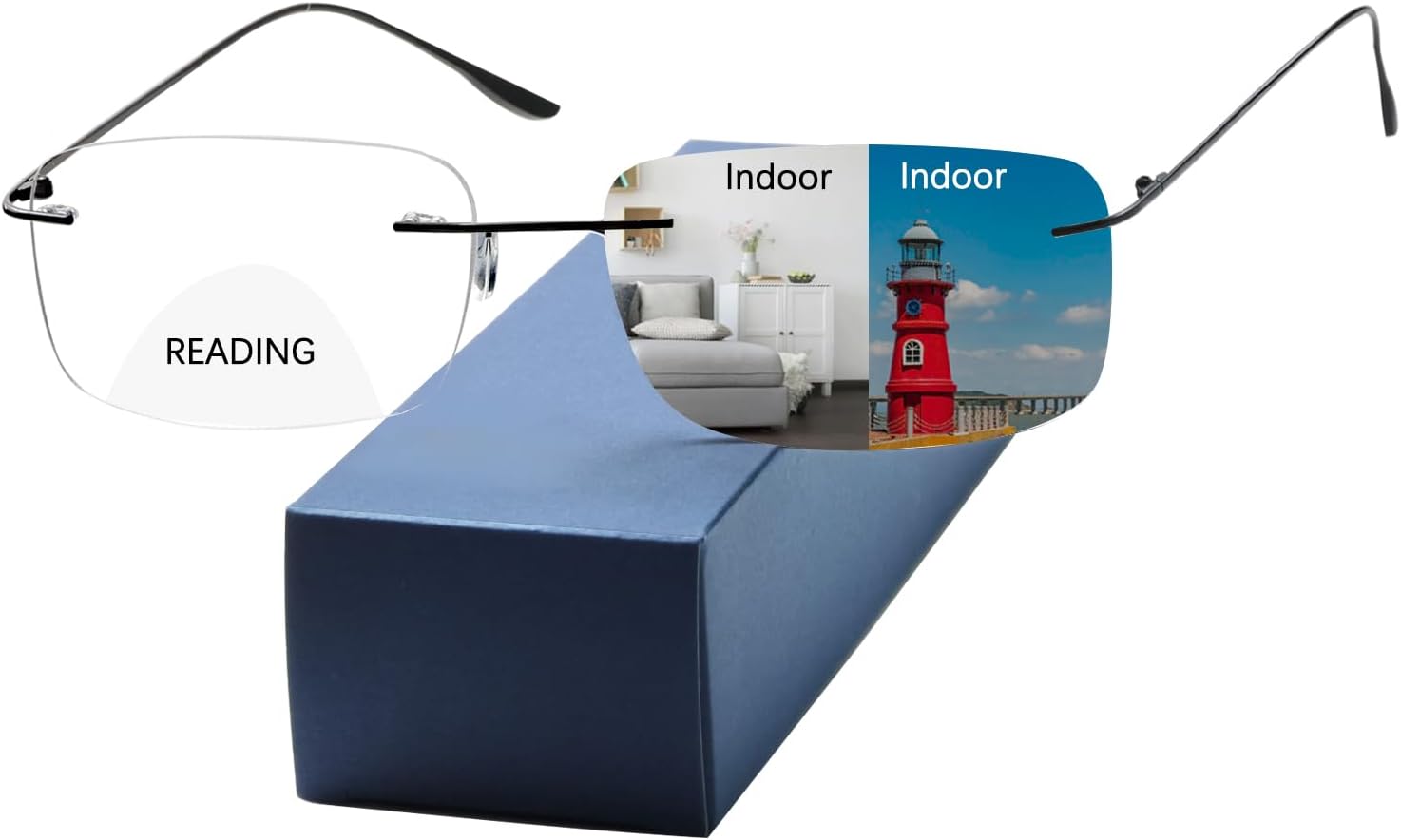 Photochromic Bifocal Reading Glasses For Men Women-Blue Light Protection,Fashion Frameless Readers Glasses UV400