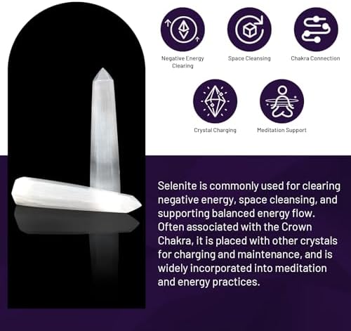 Selenite Crystal Wand-1 Pc 5.1"-5.5" Natural Selenite Crystal Wands, Healing Crystal and Stones, Natural Stone Tower, Gift Box Packaging
