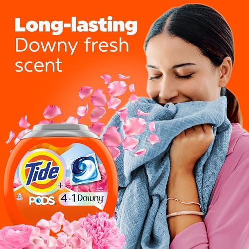 Tide PODS Laundry Detergent soap with a touch of Downy 4-in-1 Detergent, 57 Count, Stain Remover, Freshness, Softness, Fabric Protecter, HE Compaible