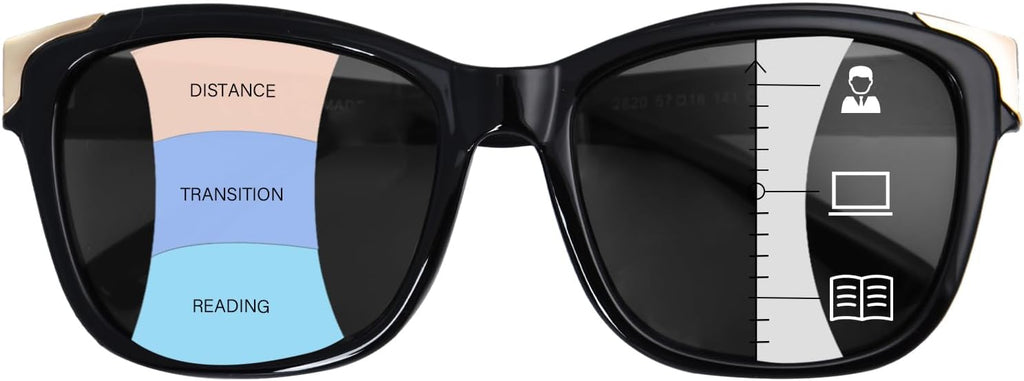 FONHCOO Progressive Multifocal Sunglasses for Women, Square No Line Reading Sunglasses Outdoor Sun Readers UV400 Protection
