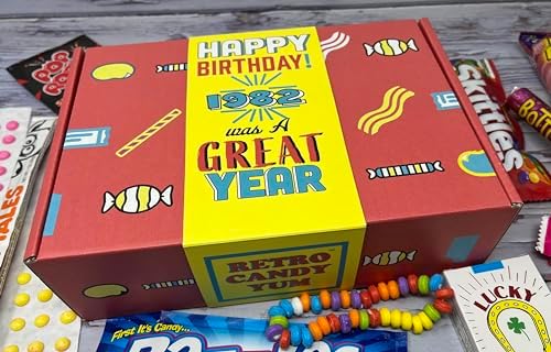 RETRO CANDY YUM ~ 1982 44th Birthday Nostalgic Candy Gift Basket Box 80s Assortment from Childhood for 44 Year Old Woman or Man Born 1982 JR
