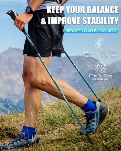 Covacure Hiking Poles Collapsible Trekking Poles - Aluminum Alloy 7075 Walking Sticks for Hiking with Telescopic & Foldable Tri-fold Design Hiking Gear for Women Men, Hiking, Camping, Climbing