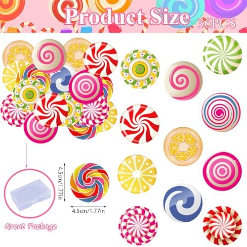 36PCS Edible Candyland Cupcake Toppers Wafer Paper Lollipop Garland Cupcake Decor Wafer Sheet Edible Candy Dessert Picks for Sweet Candy Theme Birthday Baby Shower Party Decor