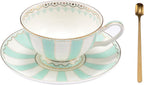 Bone China Tea Cup Set with Saucer Spoon - 3 Piece Set (7oz) - Cappuccino & Latte Cups - Mother's Day Gift