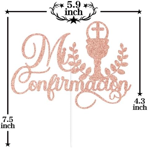 Rose Gold Glitter Mi Confirmacion Cake Topper, Mi Bautizo/God Bless This Child/Blessing On Your Confirmation, Baptism Baby Shower Party Decorations Supplies