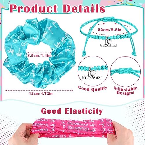 Abbylike 49 Pcs Gymnastics Party Favor Set 12 Makeup Bag 12 Bracelet 12 Drawstring Backpack 12 Hair Ties 1 Set Gymnastic Stickers for Women Girl Gym Sport Yoga