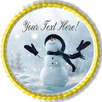 Merry Christmas with Happy Snowman - Edible Cake Topper - 7.5" round