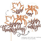 1 PCS Happy Thanksgiving Cake Topper Glitter Maple Leaf Pumpkin Happy Friendsgiving Cake Pick Fall Harvest Give Thanks Cake Decoration for Happy Thanksgiving Day Theme Party Supplies Orange