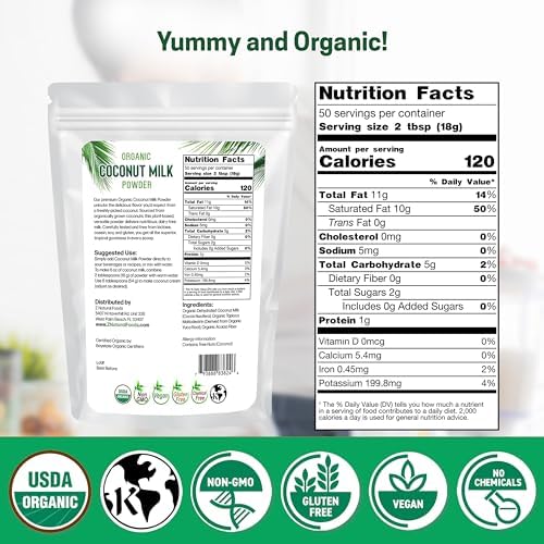 Z Natural Foods Organic Coconut Milk Powder - All-Natural Vegan Dairy-Free Alternative with MCTs - Unsweetened Coconut Creamer for Coffee & Smoothies - Gluten-Free, Non-GMO, 2 lbs