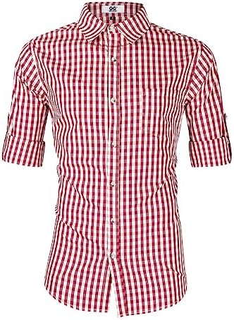 Men's German Bavarian Oktoberfest Casual Plaid Dress Shirt Checkered Button Down Shirts Long Sleeve Classical Shirts