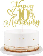 golden Glitter Happy 10th Anniversary Cake Toppers-Wedding Anniversary Party Decorations,gold Wedding Party，Birthday Party Decorations,Company Anniversary Party/10th Birthday Party Decorations (10th)