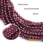 GEM-Inside Natural 3mm Red Garnet Gemstone Faceted Round Stone Loose Beads Crystal Energy Power for Jewelry Making 15"
