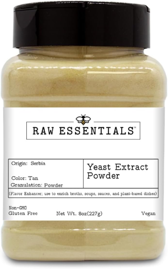 Raw Essentials Yeast Extract Powder – Flavor Enhancer to Enrich Broths, Soups, Sauces, and Plant Based Dishes – 8 Ounce Bottle
