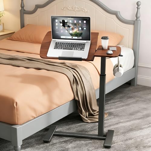 Overbed Bedside Table with Wheels,Tiltable Hospital Bed Table, Pneumatic Adjustable Overbed Table, Rolling Laptop Desk, Mobile Standing Desk for Bed, Couch, or Hospital Use