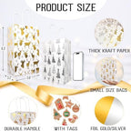 SPVLOAI 16 Pack Christmas Gift Bags Bulk, Small Size 8.3"x5.9"x3.2" Gold Foil Kraft Paper Bags with Handles for Xmas Birthday Shopping Wedding Party Favor Supplies (White)