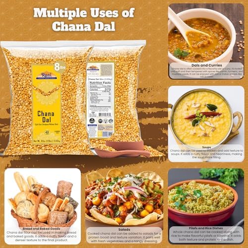 Rani Chana Dal (Split Desi Chickpeas without skin) 128oz (8lbs) 3.63kg Bulk ~ All Natural | Gluten Friendly | NON-GMO | Kosher | Vegan | Indian Origin