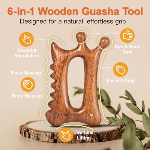 Wooden Gua Sha Tool for Face&Body - 6 in 1 Facial Massager for Lymphatic Drainage - Guasha Body Sculpting Tools Therapy Massage Tool for Cellulite,Jaw Lifting,Muscle Relief - Skin Care Gifts