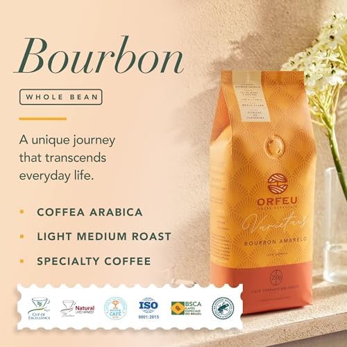 ORFEU - Special Coffee Yellow Bourbon Roasted Beans - 100% Arabica Coffee, Light Medium Roast, Accentuated Acidity, Strong Aroma of Citrus Fruits, Specially Ground & Roasted, Made In Brazil - 8.8oz