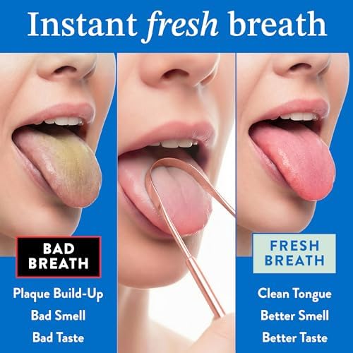 Mouthology Copper Tongue Scraper for Adults (2 Pack), Reduce Bad Breath, Metal Tongue Scraper, Tongue Cleaner, Tongue Scraper, Tongue Scrubber, Tongue Cleaner for Adults, Tongue Scraper Reusable