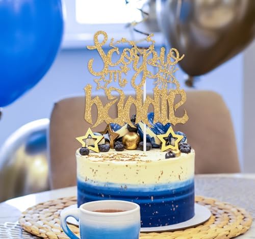 Scorpio Baddie Cake Topper, Big Scorpio Energy, 12 Constellation Zodiac Scorpio Theme Birthday Baby Shower Party Decorations Supplies Gold Glitter
