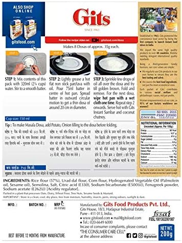 Gits Instant Rice Dosa Breakfast Mix, 800g (Pack of 4 X 200g Each)
