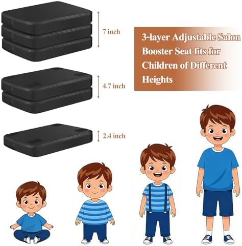 Barber Booster Seat for Kids, 18 x 13 x 7 in 3-Layer Adjustable Children Salon Booster Seat for Hair Cutting with 45D High-Density Sponge, Leather Styling Chair Booster Cushion for Salon, Dinner Table