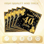 40 Pack 40th Birthday Napkins Black and Gold Glitter - 2-Ply Disposable 6.5x6.5 Inches 40th Party Supplies & Tableware