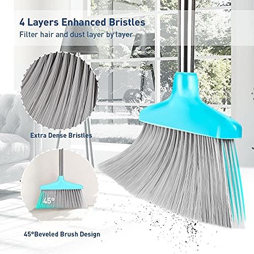 FGY Broom and Dustpan Set Stand Up Broom and Dust Pan Combo for Dog Cat Pets Home Use (Blue)