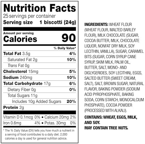 Nonni's Bakery Salted Caramel Biscotti Cookies, Individually Wrapped Coffee and Tea Biscuit Snack, 21 oz, 25 Count