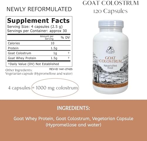 Mt. Capra Goat Colostrum | for Healthy Immune System, Gut, and Athletic Performance | Grass-Fed, High in Immunoglobulins | 30 Servings - 120 Capsules