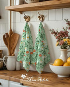 Miss Adola Flour Sack Kitchen Towels - Set of 2 Cotton Dish Towels with Hanging Loop Decorative 18x26 Inch Absorbent Cute Design for Housewarming Gifts, Green Daisy