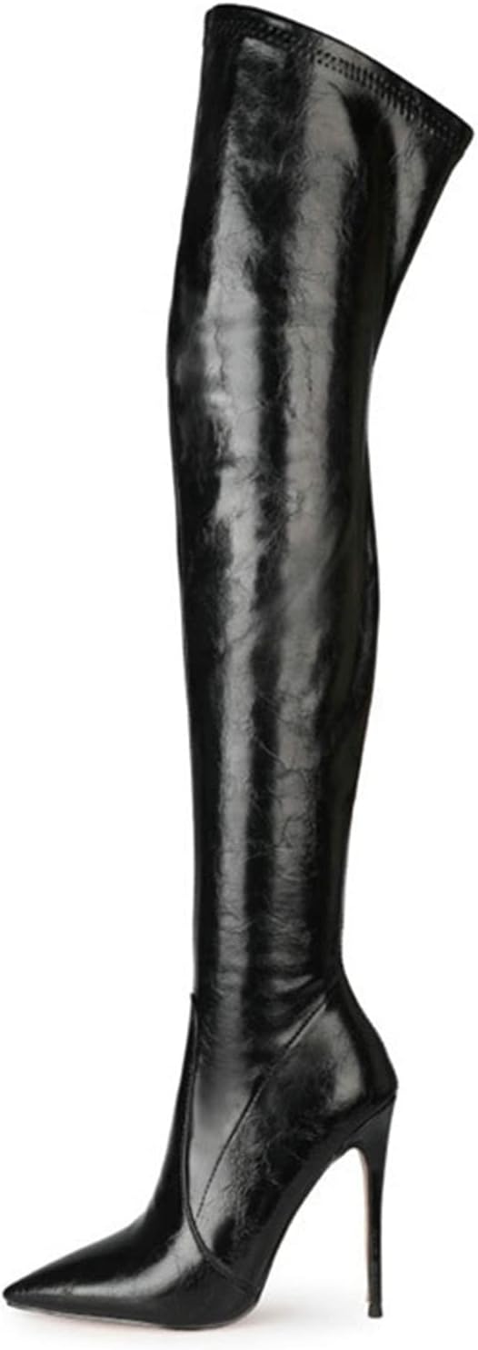 Stool 12.5CM/4.92IN Women's Fashion Pointed Head Fashion Boots Catwalk Nightclub Over-The-Knee Boots Stiletto Super high-Heeled Sexy Fashion Boot Pole Dancer Stripper Boots