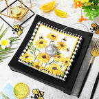 JarThenaAMCS 80 Pcs Sunflower Luncheon Napkins Floral Bee Disposable Paper Napkin Decorative Diamond Check Dessert Dinner Hand Napkin for Summer Party Supplies Decor