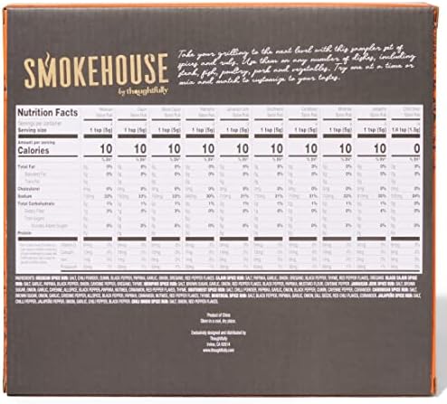 Smokehouse by Thoughtfully, Gourmet Grilling Spice Set in Mini Glass Bottles, Vegan and Vegetarian, Grill Seasoning Flavors Include Caribbean, Jamaican Jerk, Jalapeno, Montreal and More, Pack of 10