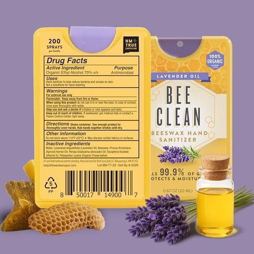 4-Pack Lavender Hand Sanitizer Spray - Travel Size Mist Spray with Organic Ethyl Alcohol, Beeswax - Moisturizing and Refreshing with Essential Oils, Non-Toxic, Made in the USA