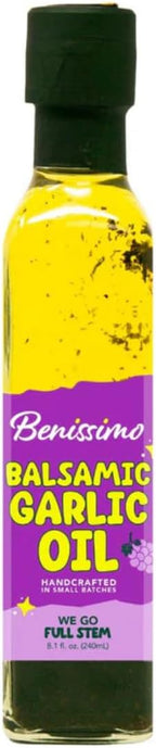 Benissimo Balsamic Garlic Herb Infused Oil & Vinegar Blend, All Natural Gourmet Blend with Bold Balsamic, Roasted Garlic, and Hand-Selected Herbs, Ideal for Drizzling, 8.1 fl oz