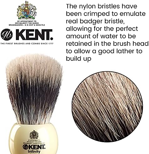 Kent INF1 Infinity Ultra-Soft Silvertex Bristles Shaving Brush Synthetic Bristles Crimped to Emulate Real Badger Bristle for Ultimate Shave Experience Perfect Lather for Shave Cream and Shaving Soap
