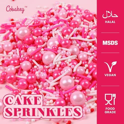 Pink Sprinkles for Cake Decorating 4.23ounce - Valentines Sprinkles for Baking, Cupcake, Ice Cream, Candy, Cookie Decorations - Pearl Sprinkles for Valentines Princess Bridal Shower Wedding Party